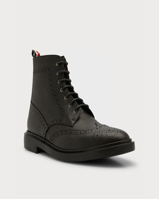 Thom Browne Black Pebbled Leather Wingtip Ankle Boots for men