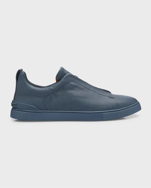 Zegna Blue Triple Stitchtm Slip-on Leather Low-top Sneakers for men