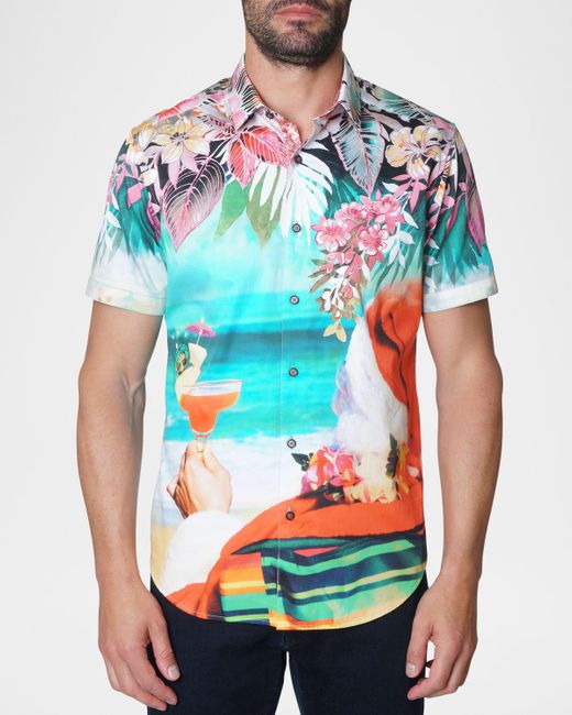 Robert Graham Men's Pullman Short Sleeve Shirt - Bold Print Woven Business Casual