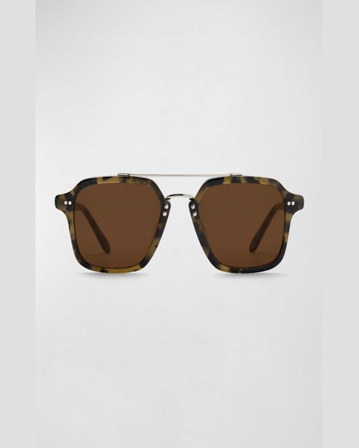 Krewe Brown Colton Double-Bridge Acetate Aviator Sunglasses for men