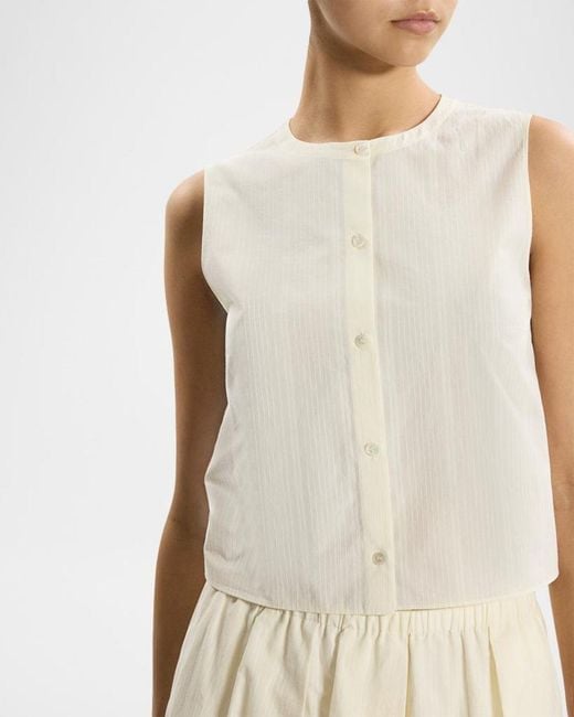 Theory Natural Sleeveless Button-Front Top