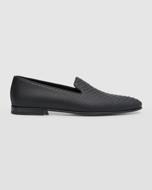 Manolo Blahnik Black Mario Python Leather Loafers for men