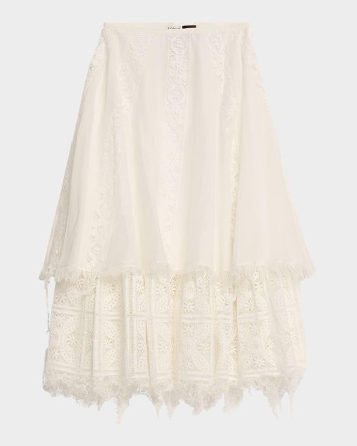 Loewe Natural Lace-Inset Layered Midi Skirt