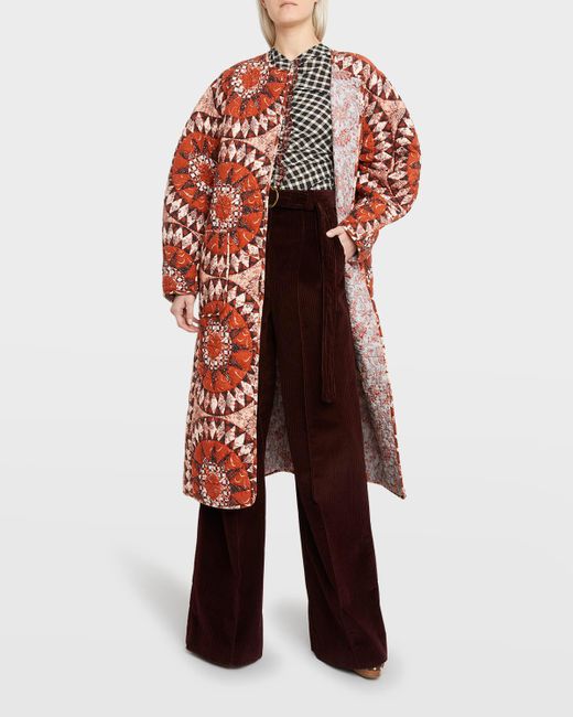 Ulla Johnson Red Marta Belted Quilted Long Coat