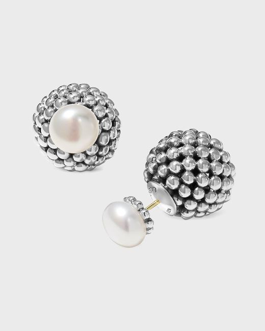 Lagos Metallic Caviar Pearl Front-back Stud Earrings