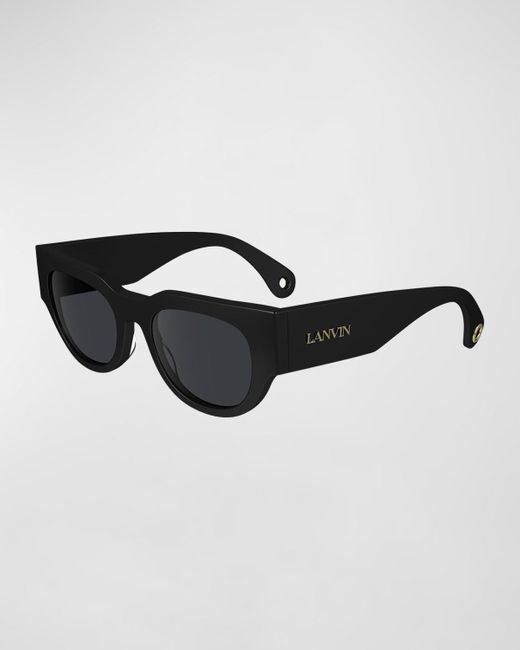Lanvin Black Signature Rounded Acetate Cat-Eye Sunglasses