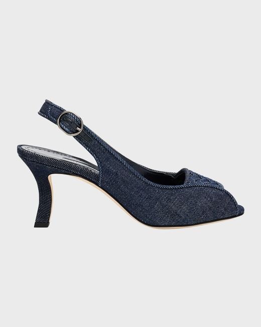 Manolo Blahnik Blue Lonike Denim Slingback Sandals