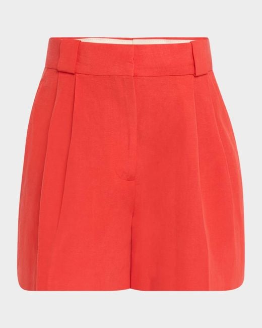 Blazé Milano Red Flica Selle Double-Pleated Silk-Linen Shorts