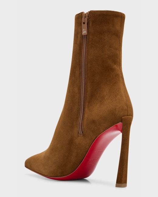 Christian Louboutin Brown Condora Suede Stiletto Red Sole Booties