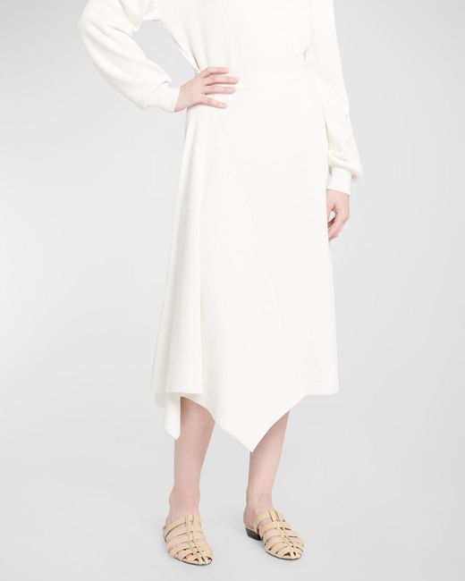 Loro Piana White Tazawa Rib Asymmetric Midi Skirt