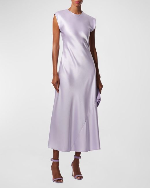 Carolina Herrera Purple Satin Cap-Sleeve Maxi Dress