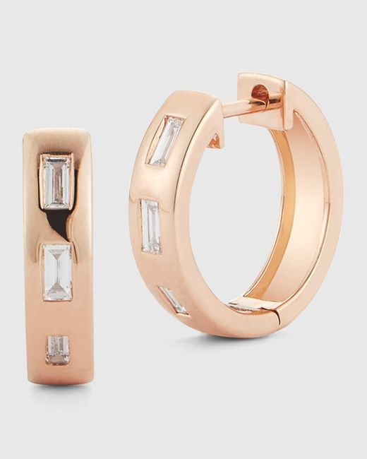 Walters Faith Pink Ottoline Rose Gold Huggie Earrings With Gypsy-set Baguette Diamonds