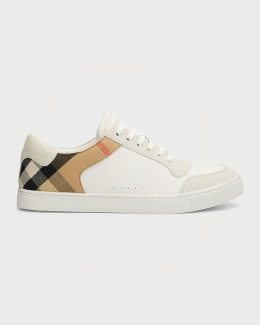 Burberry Natural Reeth Leather House Check Low-Top Sneakers for men