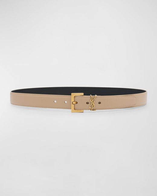 Saint Laurent Gray Box Laque Ysl Leather Belt