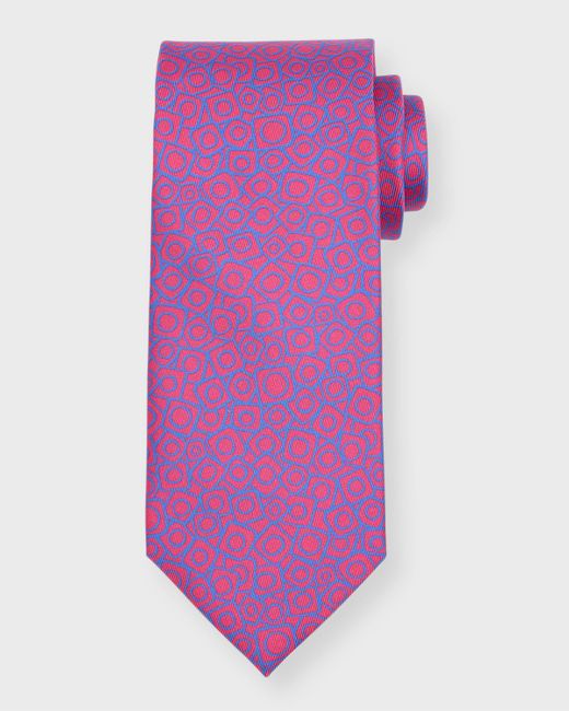 Charvet Purple Geometric-print Silk Tie for men