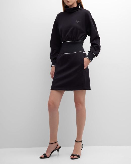 Emporio Armani Black Mock-Neck Jersey Mini Dress