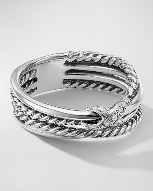 David Yurman Gray X Crossover Ring With Diamonds In Silver, 6mm