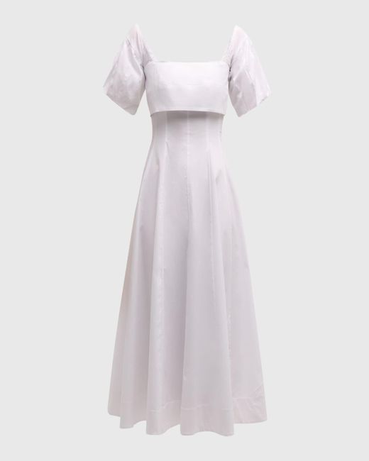 Staud White Palermo Puff-Sleeve Stretch Poplin Dress