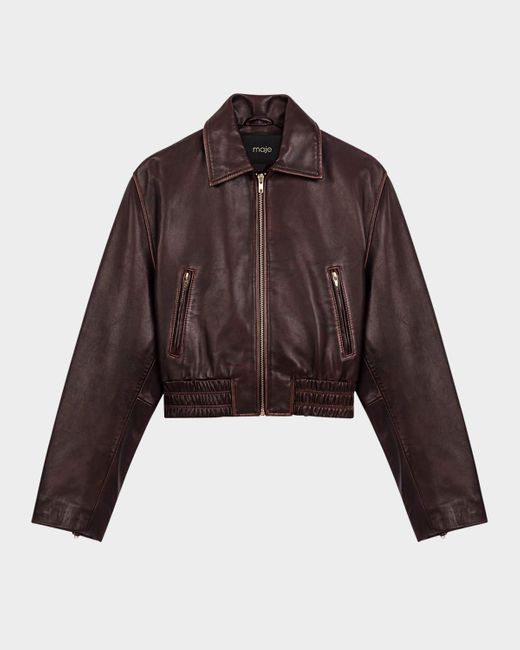 Maje Brown Cropped Leather Jacket
