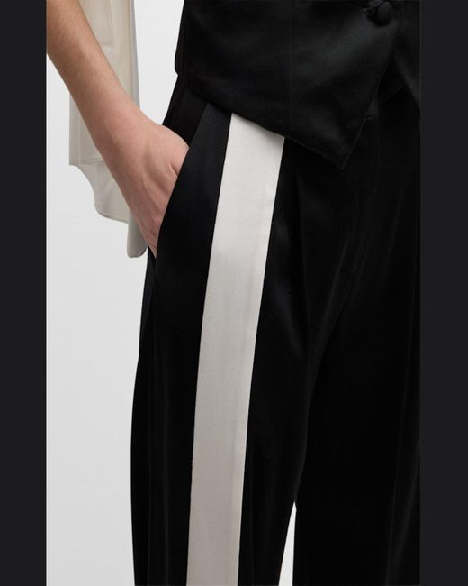 Hellessy Black Stahl Mid-Rise Contrast Ribbon Wide-Leg Pants