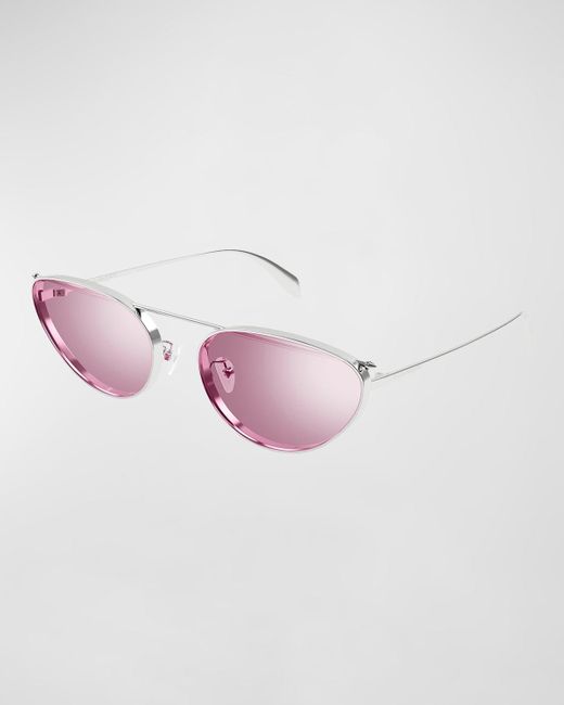 Alexander McQueen Pink Studded Metal Cat-eye Aviator Sunglasses