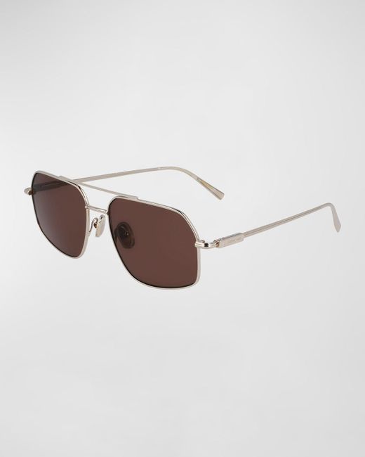 Ferragamo Brown Prisma Metal Aviator Sunglasses, 58Mm for men