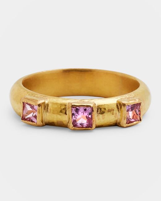 Elizabeth Locke Multicolor 19k Square Faceted Pink Sapphire Stack Ring, Size 6.5
