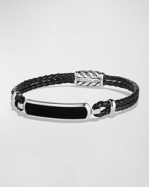 David Yurman Black Exotic Stone Bar Station Leather Bracelet With Silver, 3mm for men