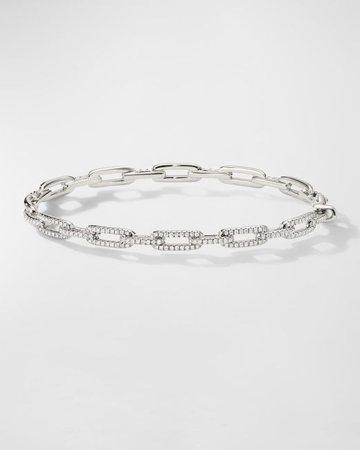 David Yurman Gray Stax Chain Link Bracelet With Diamonds In 18k White Gold, 4mm