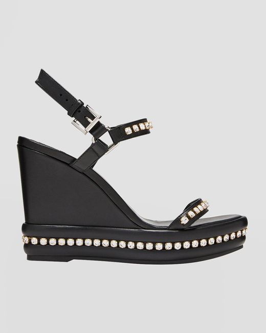 Christian Louboutin Napa Strass Red Sole Wedge Sandals in Black Lyst