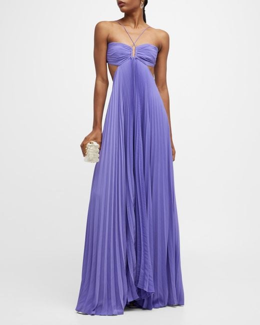 A.L.C. Purple Moira Pleated Halter Maxi Dress