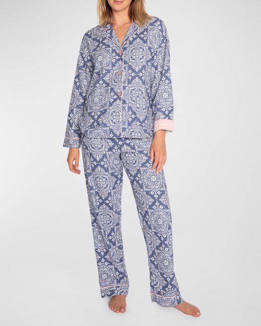Pj Salvage Blue Printed Cotton Flannel Pajama Set