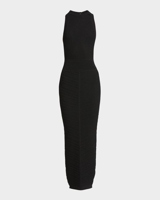 Balmain Black Halter Open-Back Knit Maxi Dress