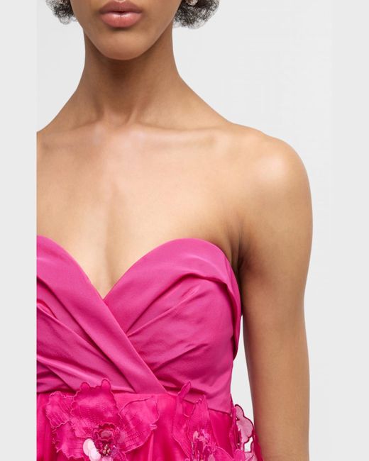 Carolina Herrera Pink Embellished Floral Applique Gown With Wrap Front