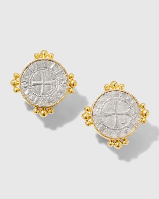 Elizabeth Locke Metallic Silver Crusader Coin Earrings