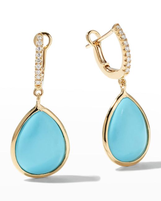 Frederic Sage Blue Yellow Gold Small Pear-shaped Luna Turquoise Earrings With Diamonds