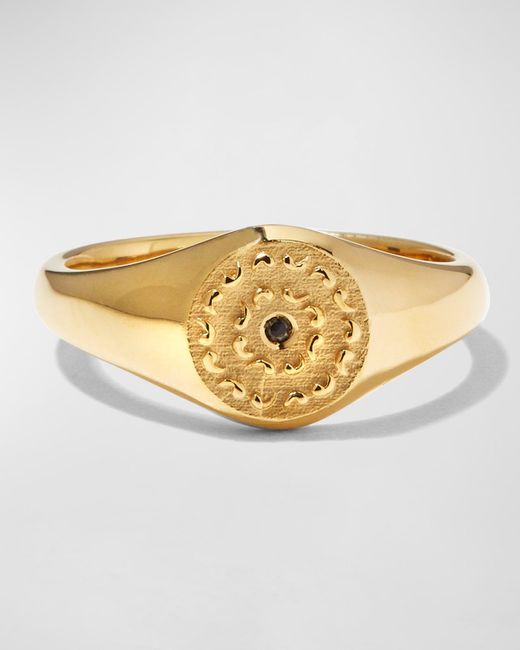 MARCO DAL MASO Metallic Yellow Gold Icon Signet Ring With Single Black Diamond for men