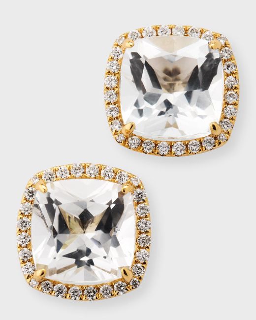 Frederic Sage Metallic White Topaz Stud Earrings With Diamond Halo