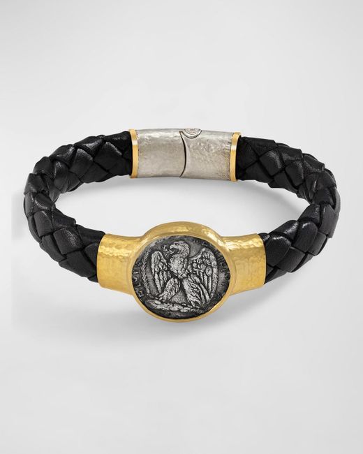 Jorge Adeler Black Seleucis Eagle Coin Braided Leather Bracelet for men