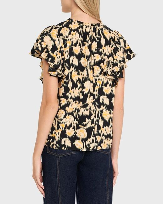 Ulla Johnson Black Lilo Flutter-Sleeve Blouse