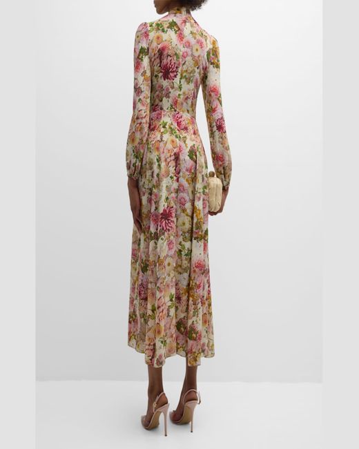 Adam Lippes Natural Alison Floral Crepe De Chine Long-Sleeve Maxi Dress