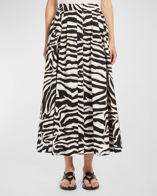 Max Mara Studio Black Nichols Pleated Animal-print Poplin Midi Skirt