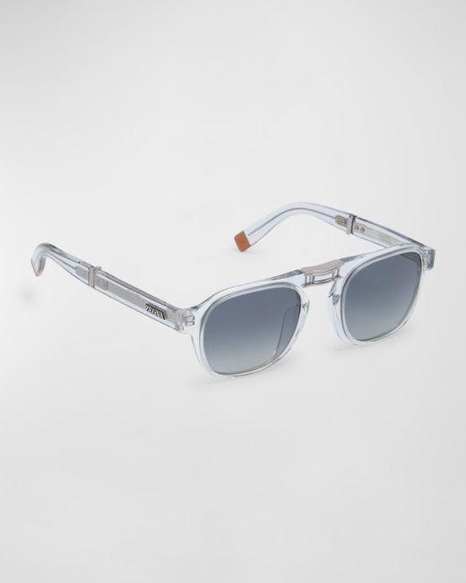 Zegna Blue Polarized Acetate Square Sunglasses for men