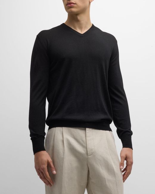 Loro Piana Black Scollo Cashmere V-neck Sweater for men