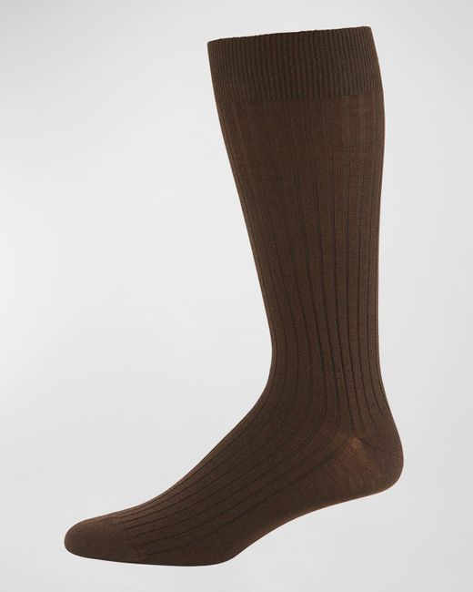 Neiman Marcus Brown Ribbed Merino-silk Mid-calf Socks for men