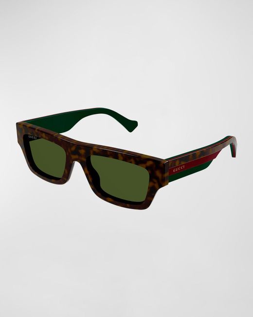Gucci Green Rectangle Acetate Sunglasses With Logo for men