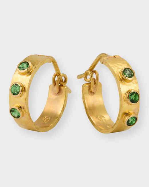 Elizabeth Locke Metallic 19k Yellow Gold Tsavorite Hoop Earrings
