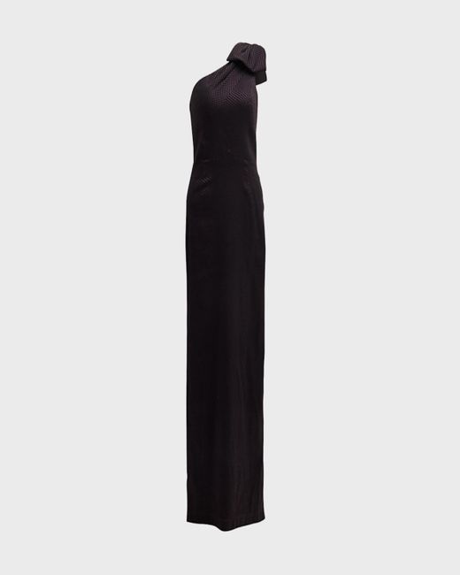 Teri Jon Black One-Shoulder Metallic Jacquard Column Gown