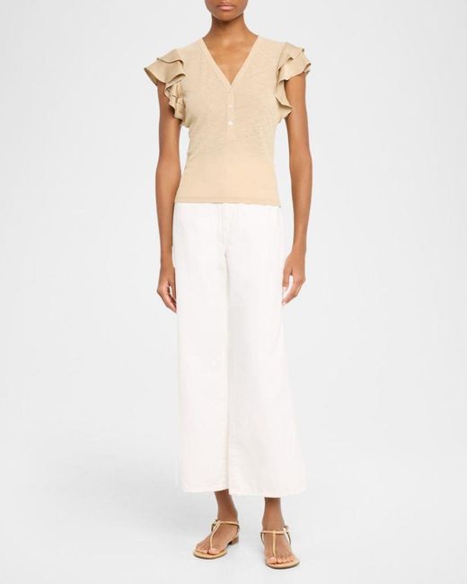 Veronica Beard Natural Aphrodite Flutter-Sleeve Top