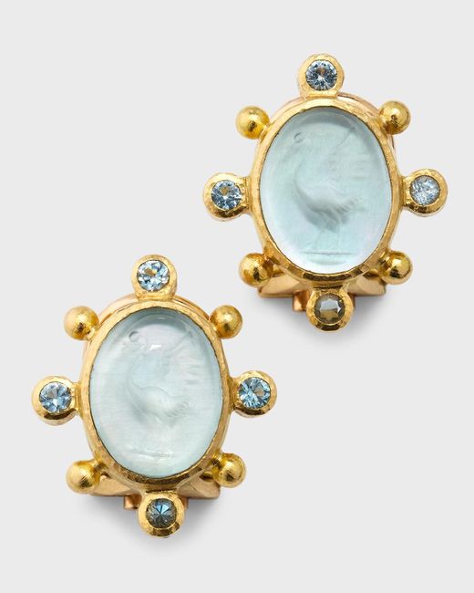 Elizabeth Locke Metallic Crane 19k Yellow Gold Venetian Glass Intaglio Earrings